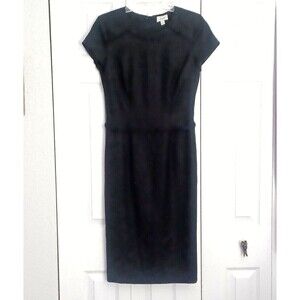 Faconnable Wool Black Sheath Dress Lined Croped Sleeve Size EU38 US 6